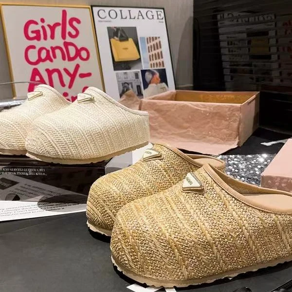 【C.H】2025新款夏季外穿厚底休闲系带一字拖鞋女软底防滑编织女鞋