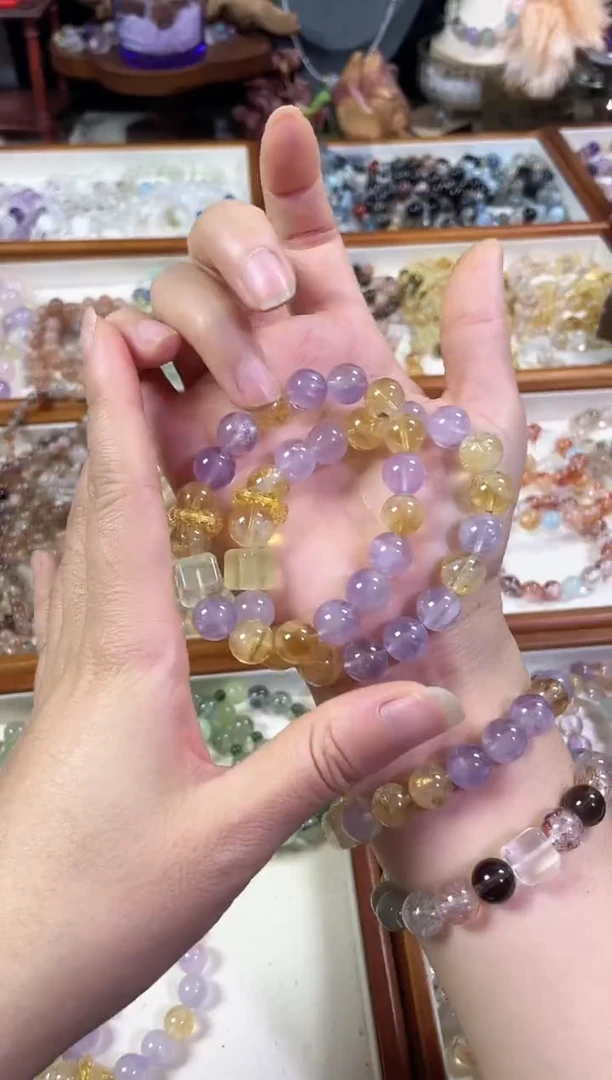 未镶嵌手串水晶天然紫水晶黄塔晶黄水方糖手串