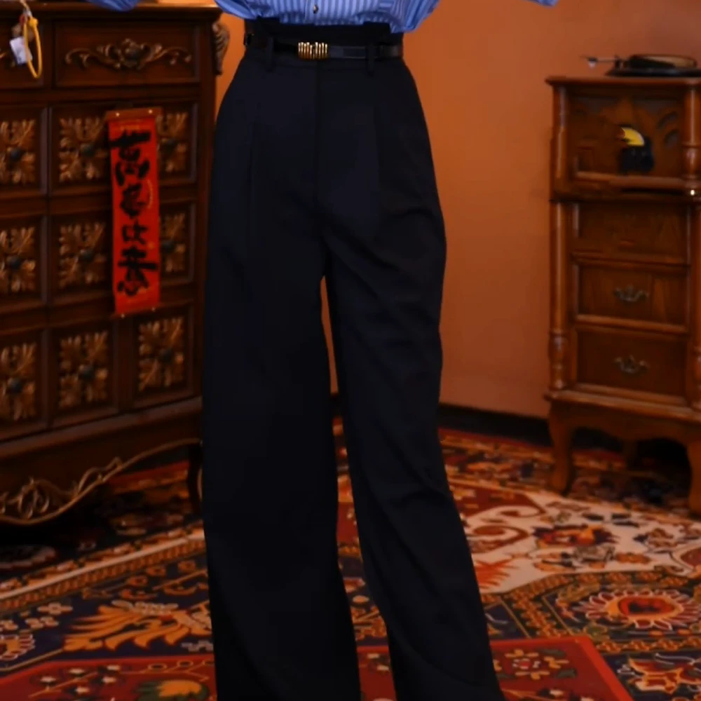 【随性时光】港风气质复古百搭显瘦高腰女装新款长裤休闲裤阔腿裤