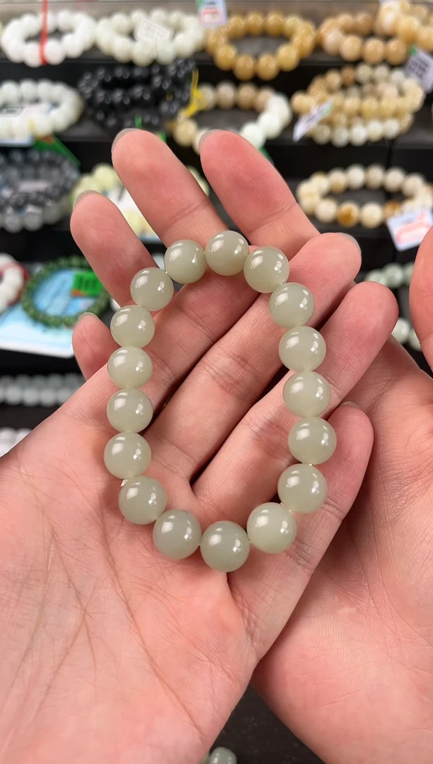 【闪购商品】和田玉手串未镶嵌且末青白手串卡12微色差