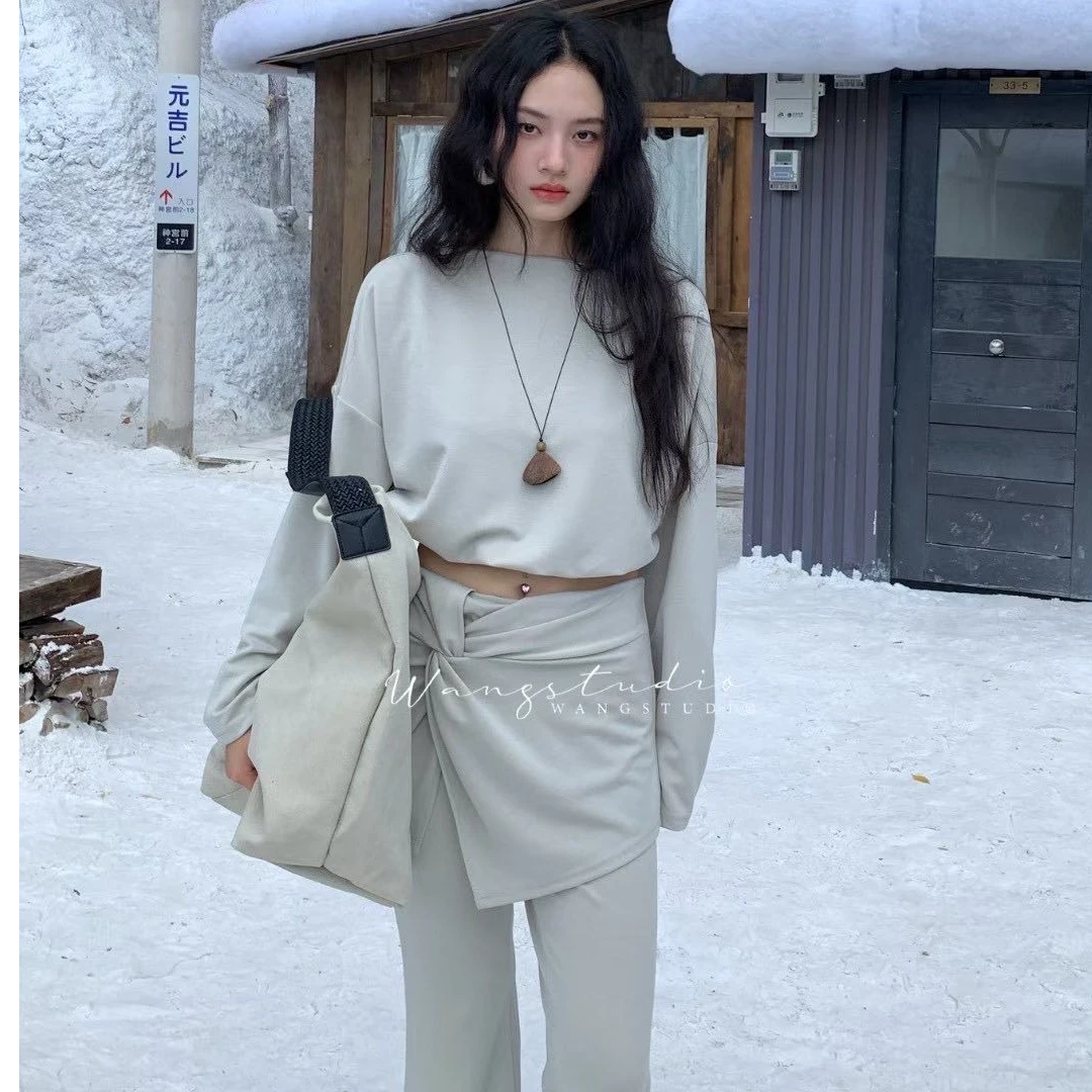 设计感洋气休闲外穿上衣性感辣妹宽松长裤气质显瘦百搭时尚两件套