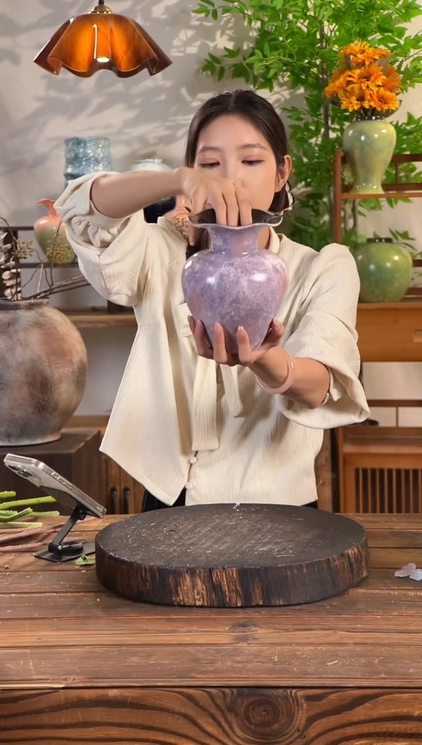 【紫梦星河-小号花瓣瓶】紫粉色无孔陶瓷花瓶干花鲜花客厅插花摆件
