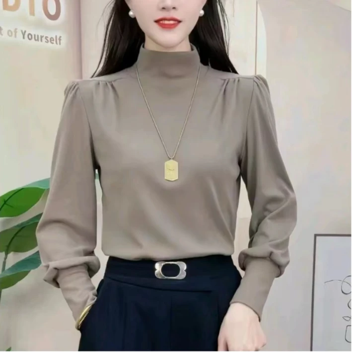 2025新款秋冬季时尚洋气百搭气质纯色长袖女打底显瘦立领小衫女