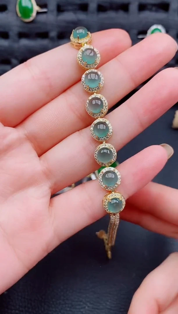 【闪购商品】翡翠手链银S925镶嵌天然a货翡翠589