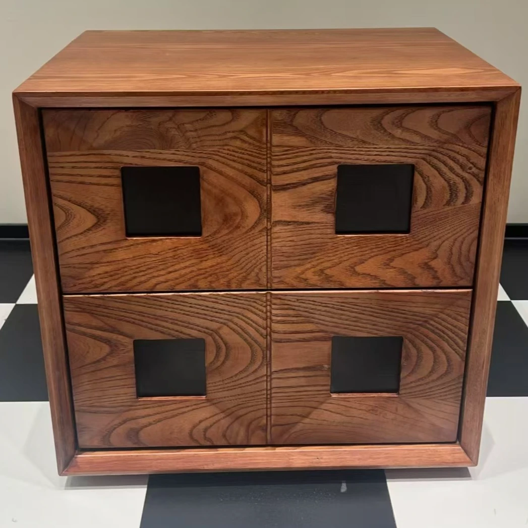 红橡木实木中古风复古轻奢卡门柜客厅家用沙发边柜靠墙柜边柜斗柜