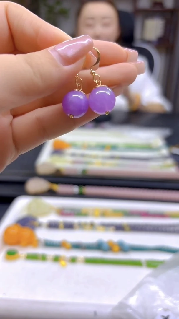 翡翠14K金镶嵌耳饰DIY款E494