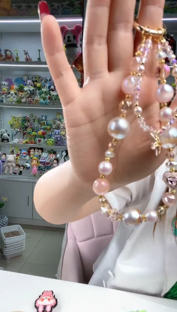 玻璃1640皮粉色手机链材料包套