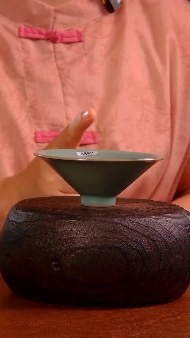 瓷片宝丰汝瓷 王君子 黑线大斗笠杯 892