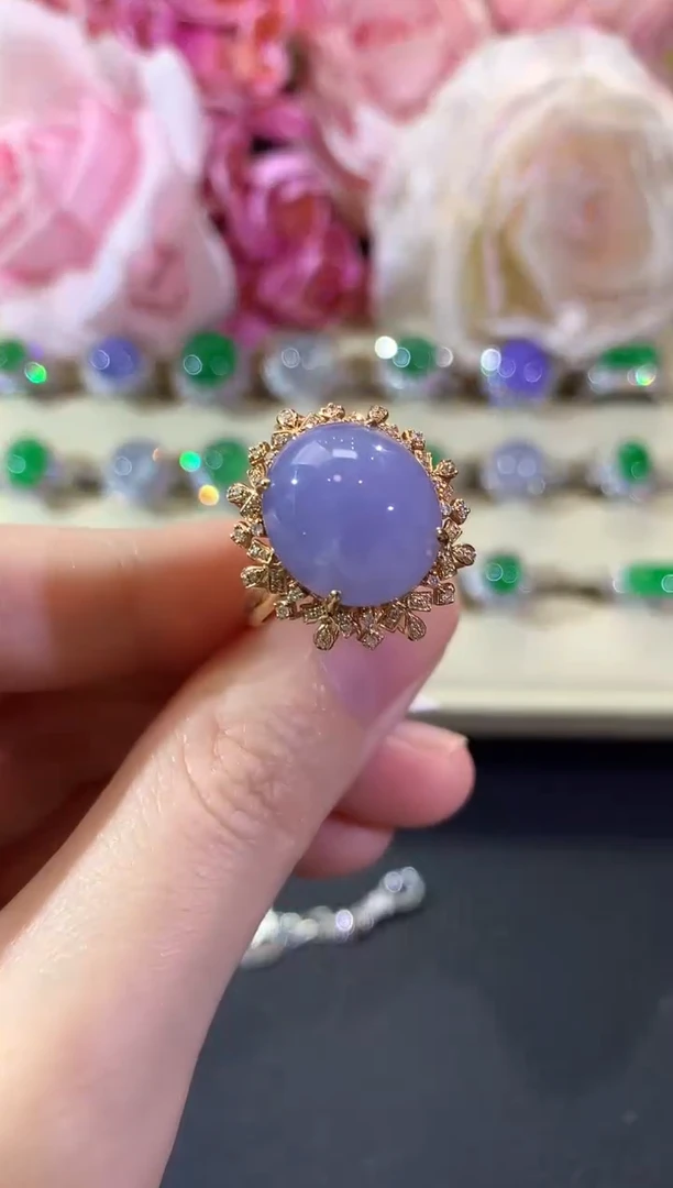 18K金镶嵌戒指翡翠冬日珠宝E119紫货有色差