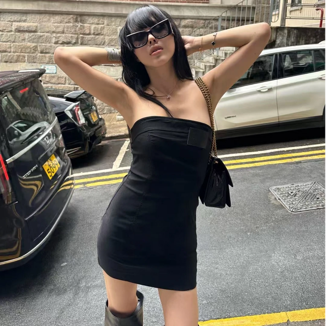 2025时尚纯色连衣裙黑色短裙套头欧美百搭常规夏季洋气休闲百搭