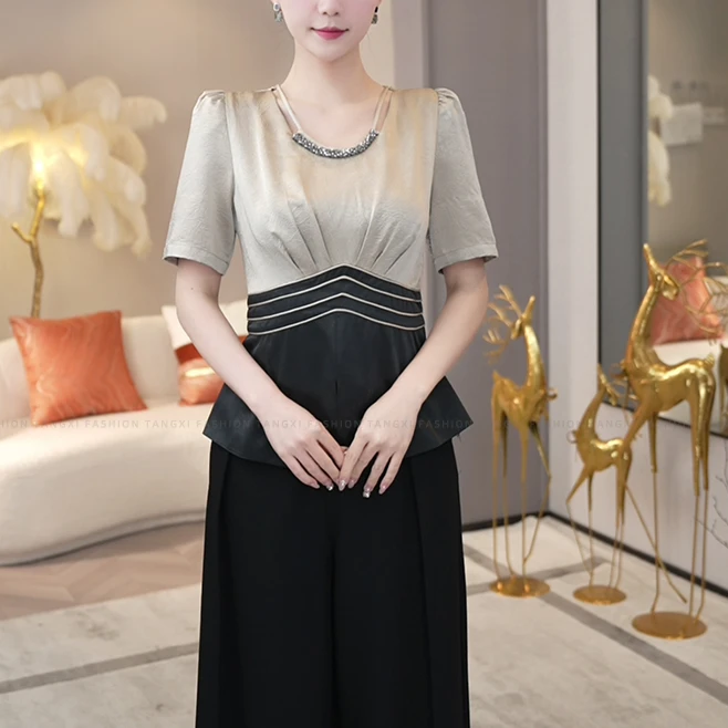 唐熹2025夏季新款【LT24-X491】轻奢时尚高级V领短袖衬衫上衣女