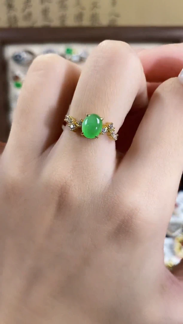 银S925镶嵌戒指翡翠 天然A货翡翠34