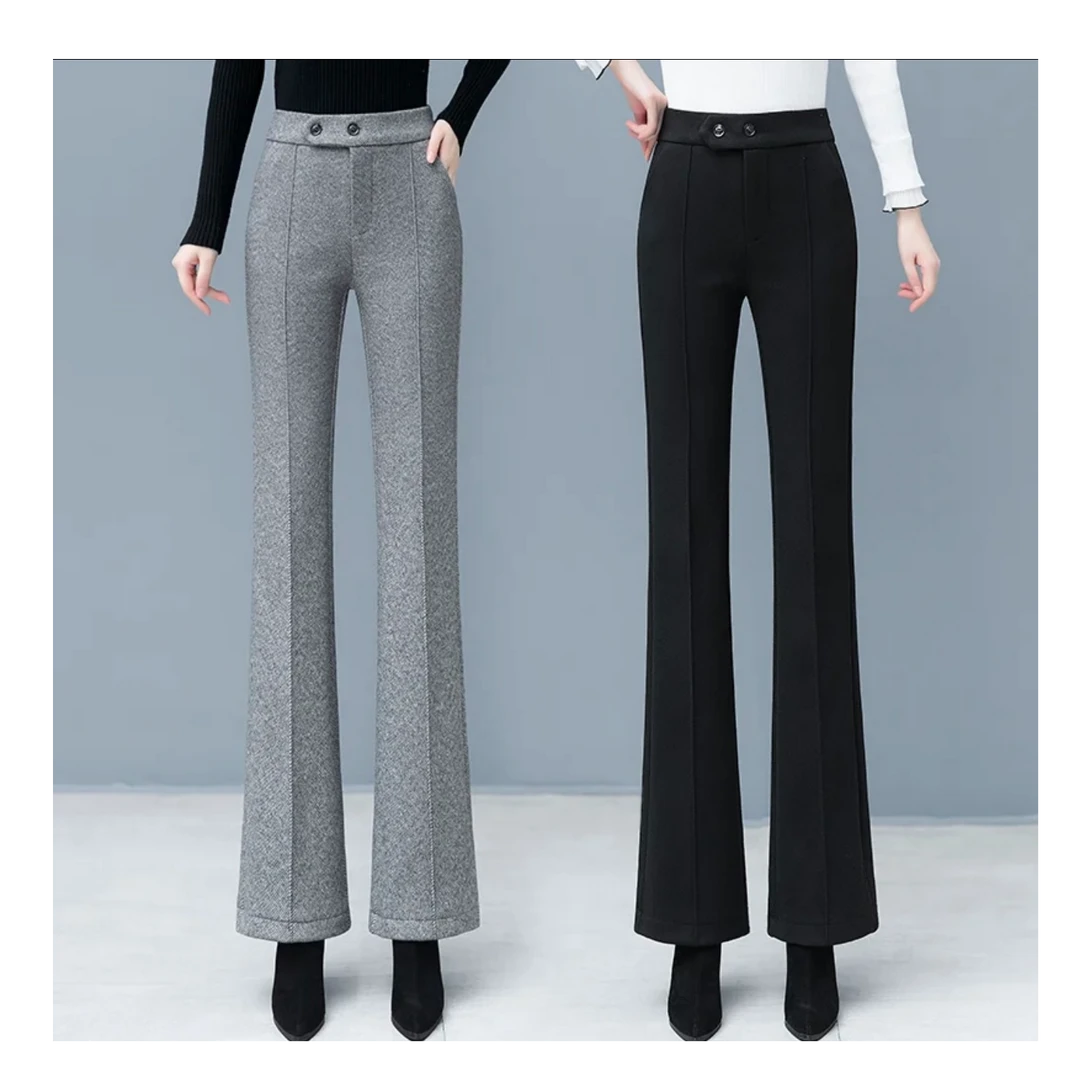 加绒加厚毛呢微喇裤女秋冬2025新款裤子高腰显瘦时尚保暖休闲裤