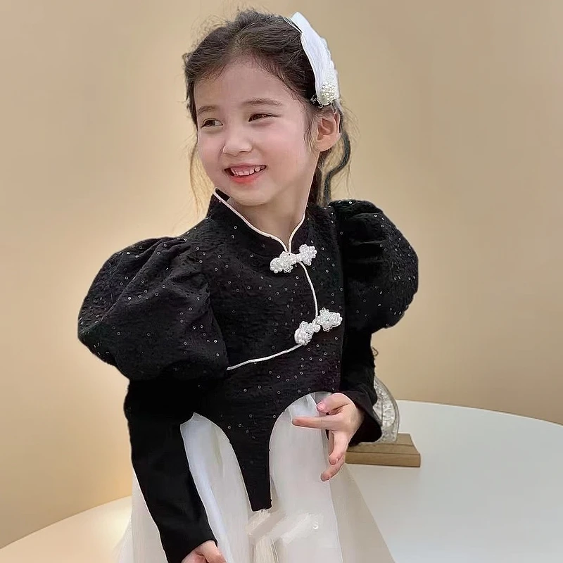【民国小姐】儿童蕾丝女童宝宝泡泡袖中国风女宝重工儿童生日公主裙