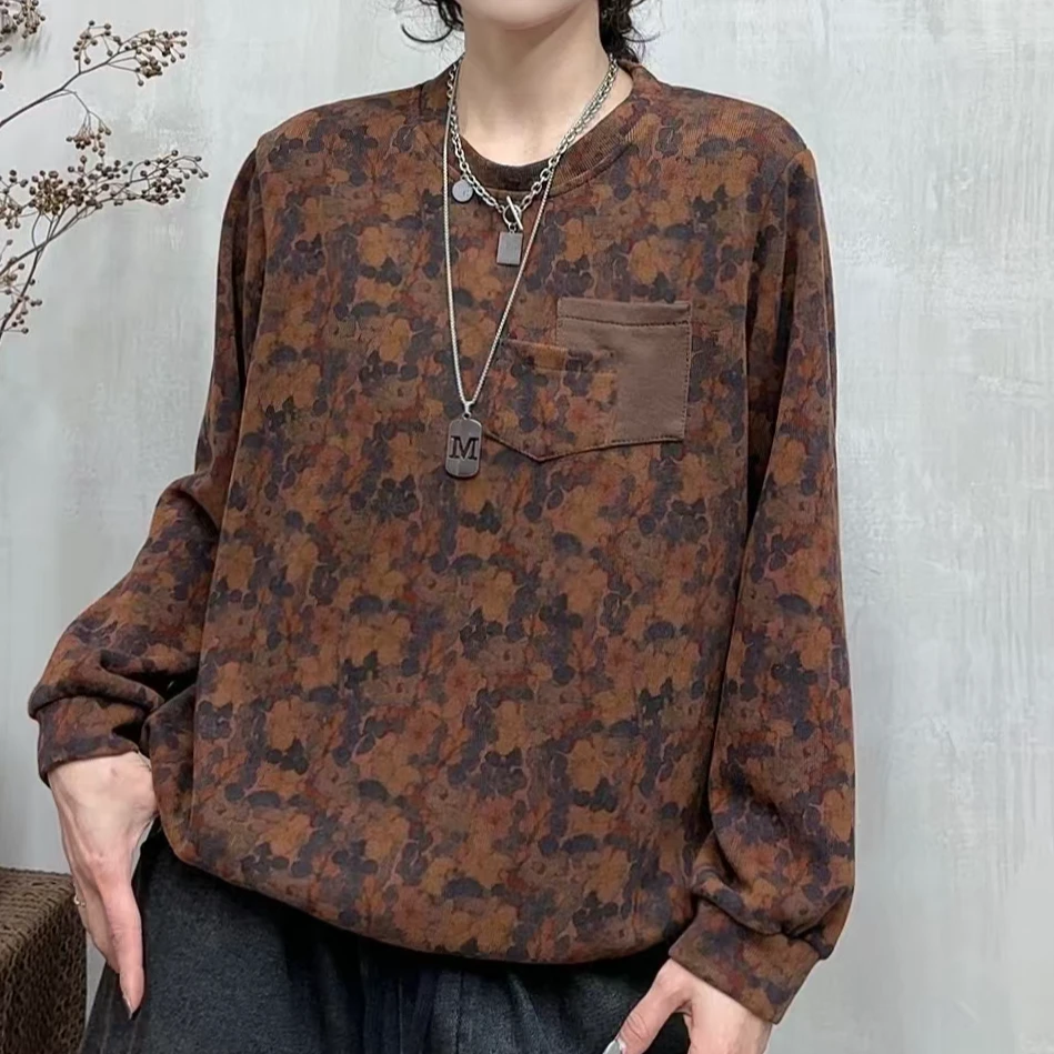 8120春季新款休闲减龄碎花显瘦长袖上衣T恤