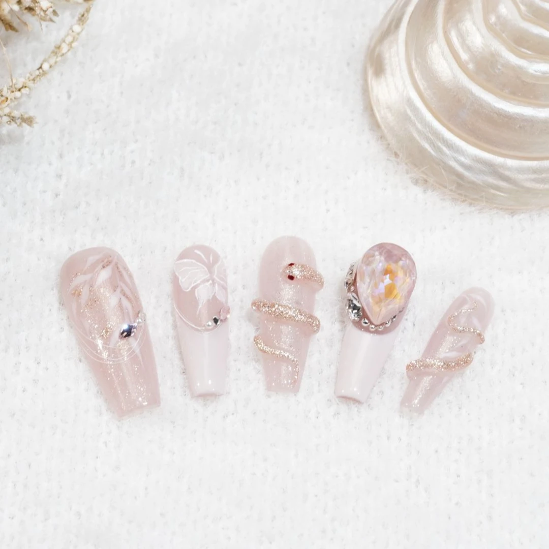 【如影蛇形】全华施华洛华子手绘立体蛇年满钻长款显白新年穿戴甲