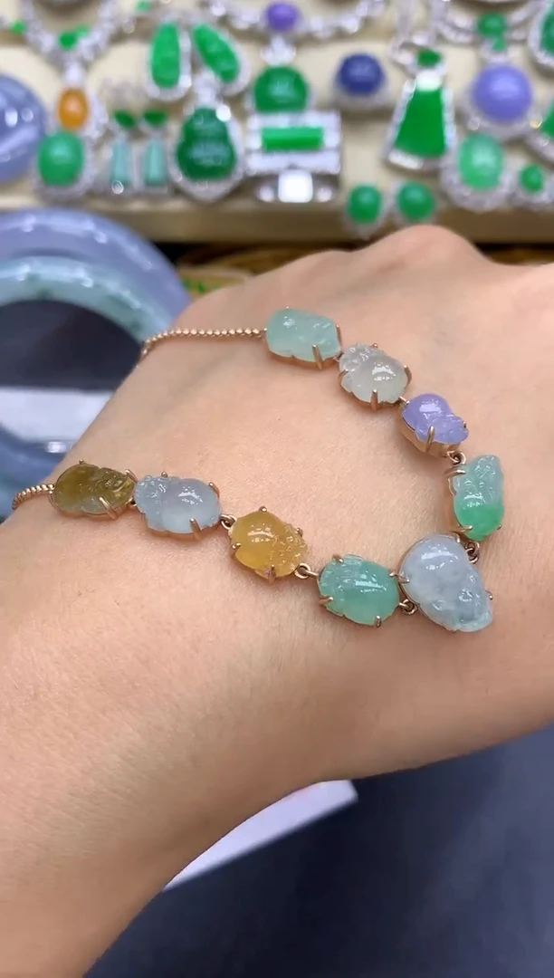 18K金镶嵌手链翡翠455-中国好珍宝