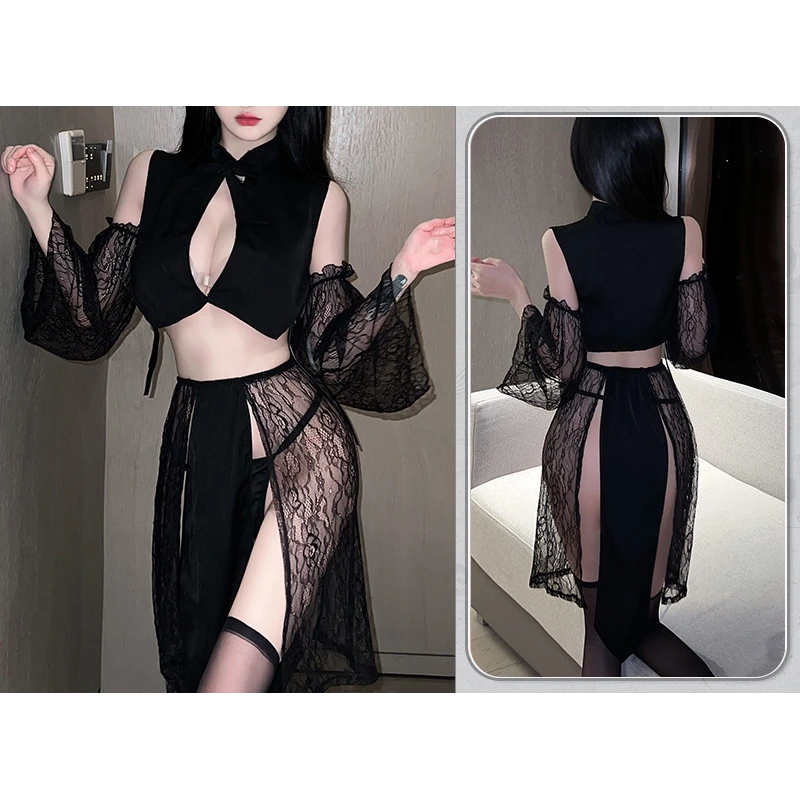 免脱纯欲私房约会战袍性感修身新款开叉提花汉服套装旗袍时尚