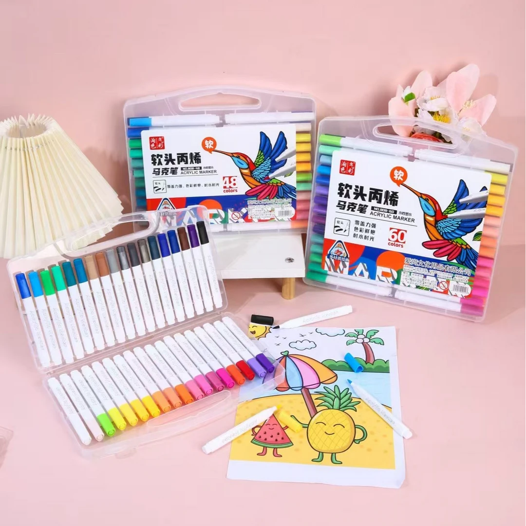 软头丙烯马克笔不透色三角笔杆美术专用绘画笔水彩笔防水叠色上学