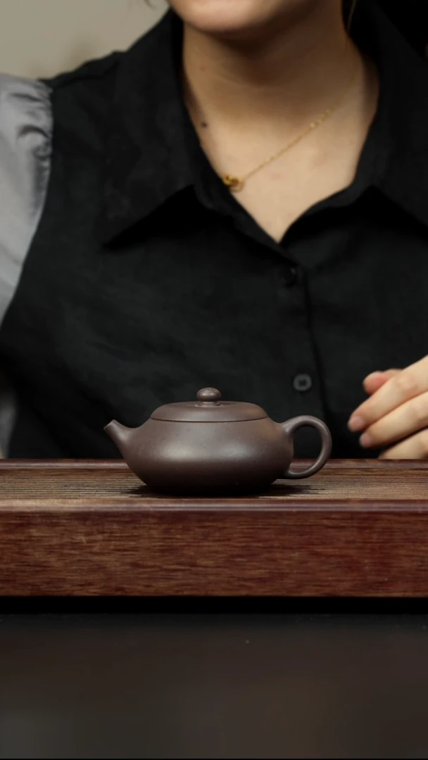 紫砂茶壶天青 扁圆
