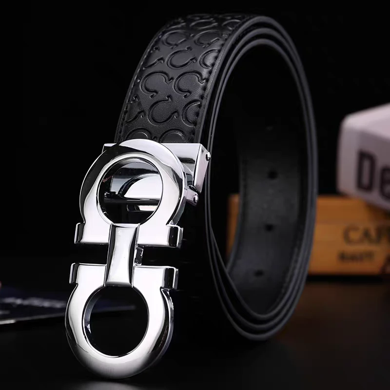 SC25603 男士商务轻奢牛皮压花平滑马蹄扣皮带