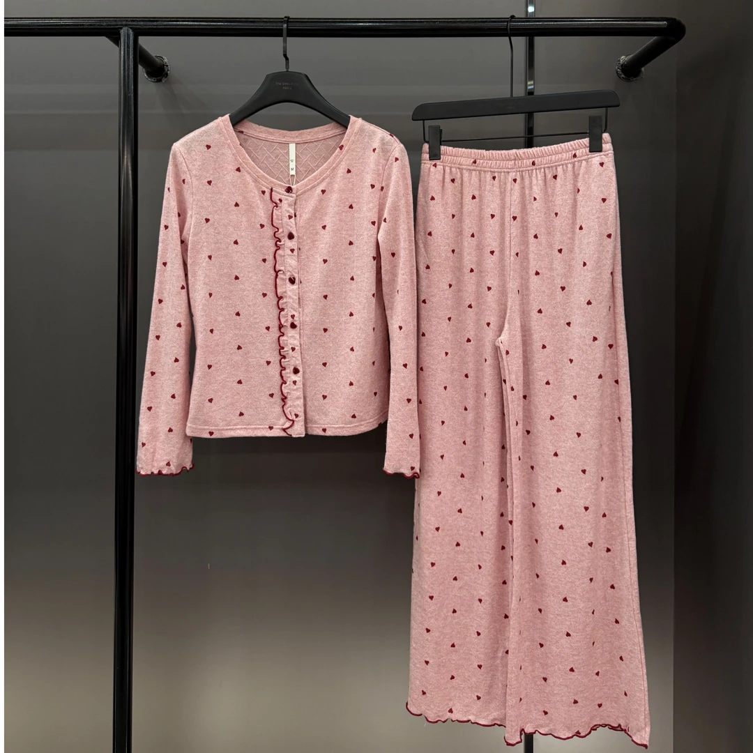 【印爱心开衫长袖】秋冬款潮牌外穿轻奢长袖居家服睡衣套装