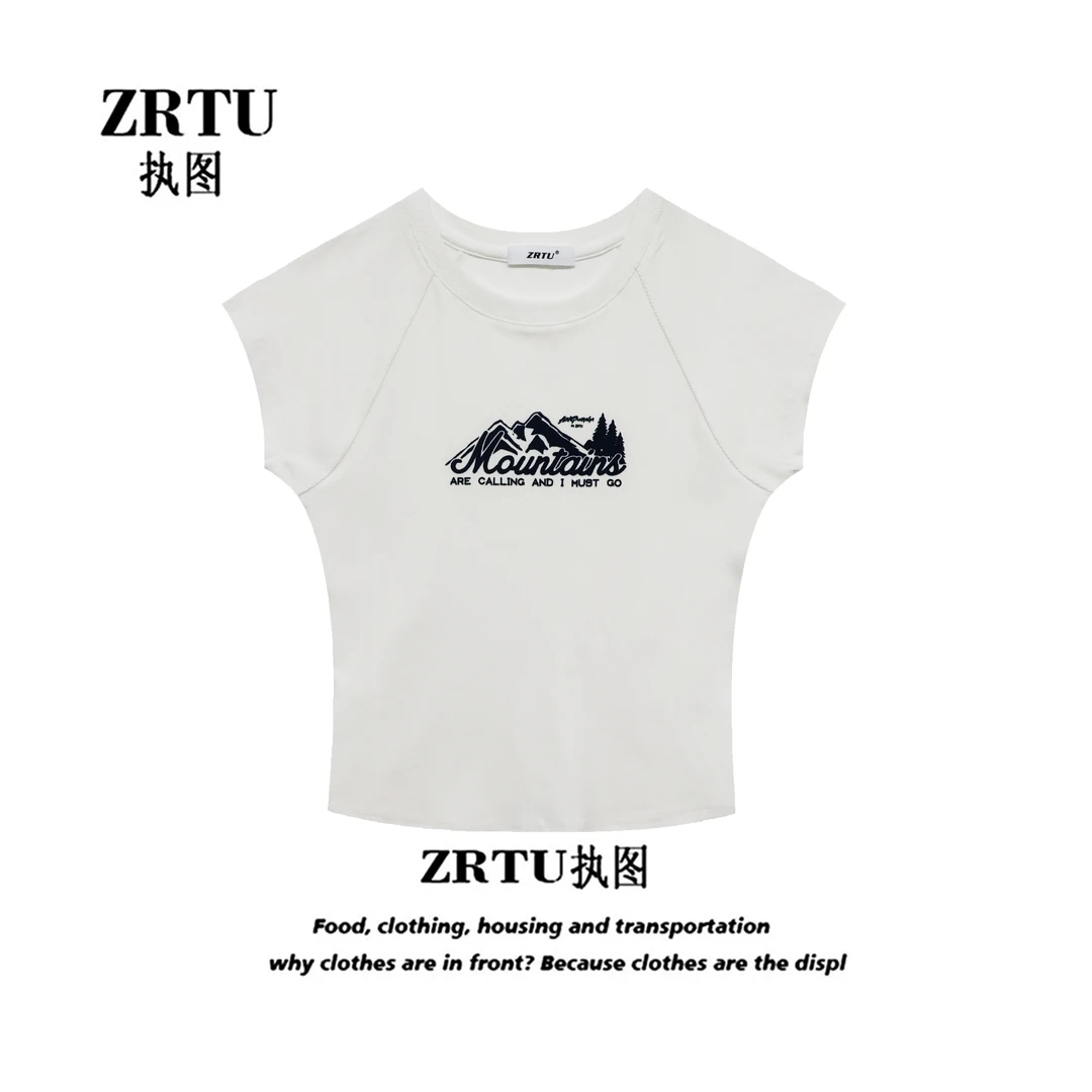 ZRTU/执图 夏季简约植绒印花ins风休闲显瘦T恤短袖