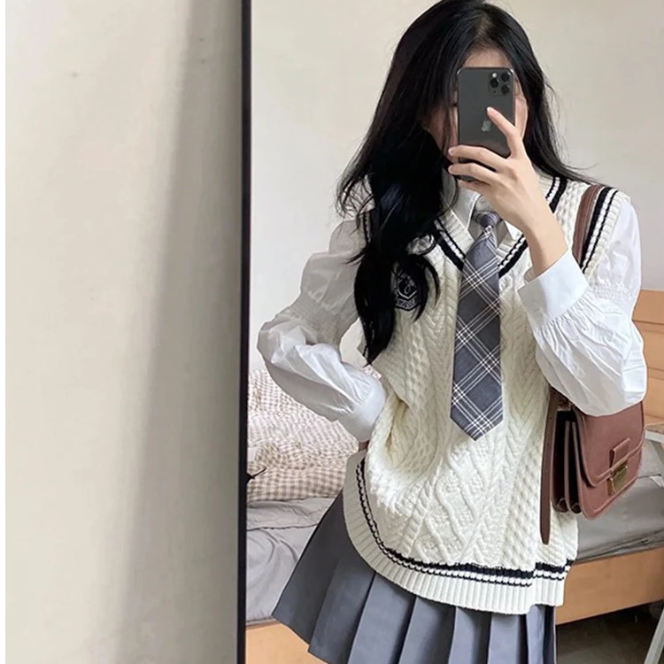 宽松韩版学院风上衣针织衫百搭jk秋季日系复古显瘦百搭显年轻好看