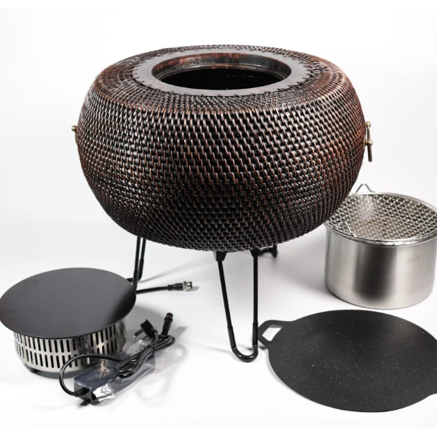 藤编复古咖色圆形茶炉 茶道零配（FQ22-3）