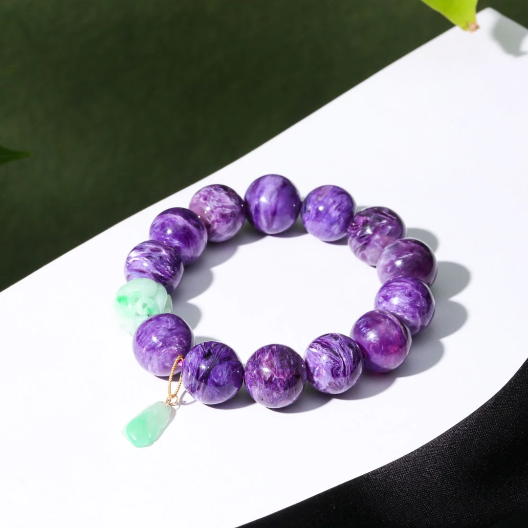 【意婵】《紫苏》“大超值”14mm18k金玉化帝王紫紫龙晶单圈翡翠-916335