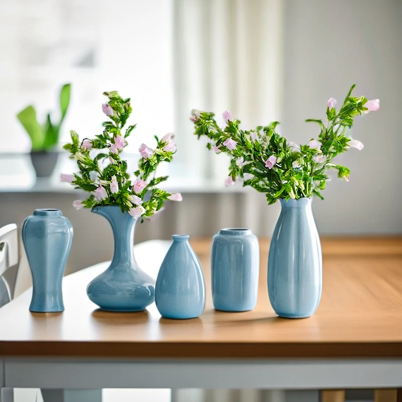 中式复古汝窑陶瓷水培家居装饰品水培花瓶绿植客厅陶瓷花瓶摆件