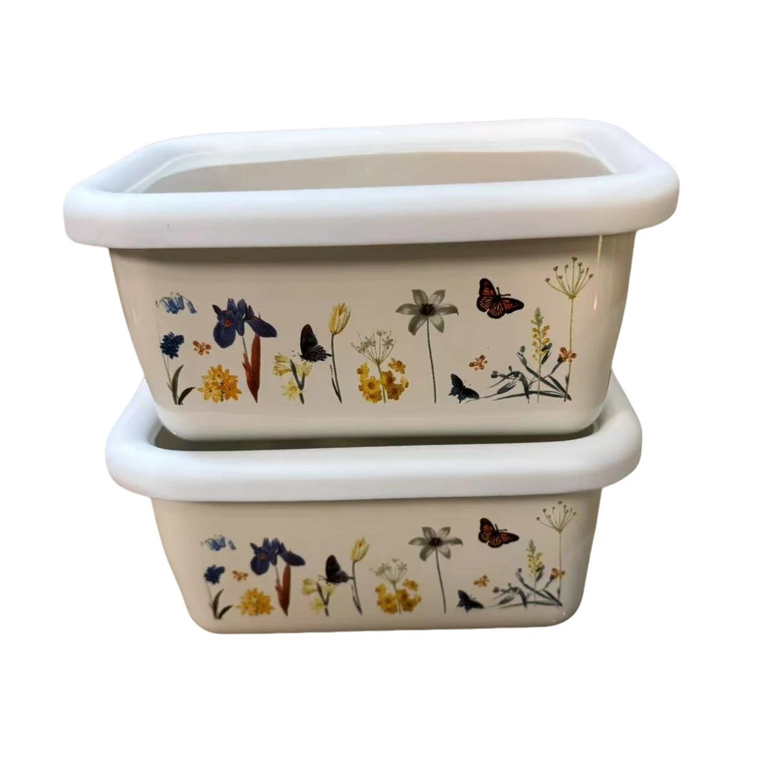 肥龙珐琅搪瓷韩版长方形保鲜盒饭盒便当盒冰碗收纳盒烤箱烘焙用碗