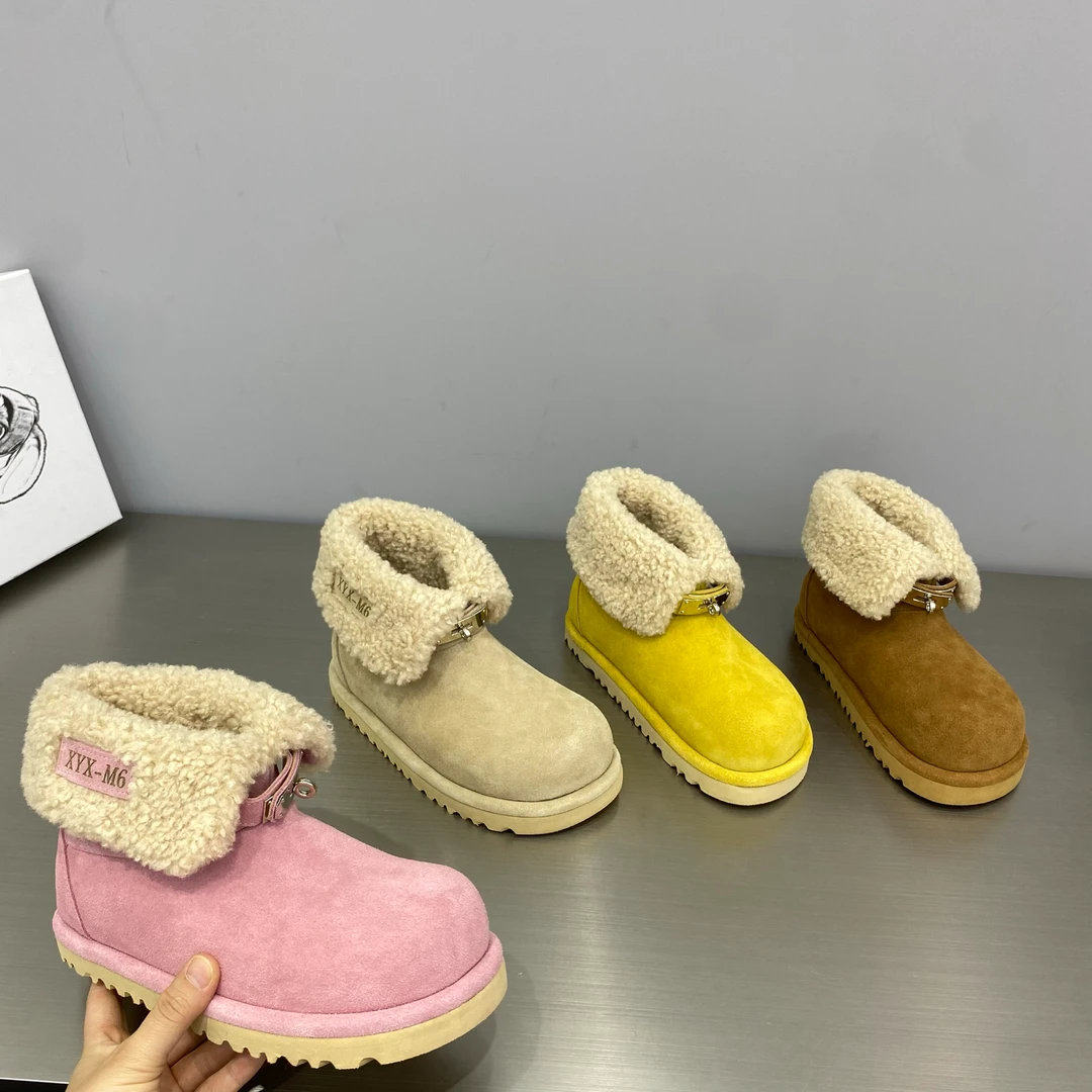 韩系糖果色翻口磨砂皮雪地靴女2025冬季新款保暖显脚小休闲短靴潮