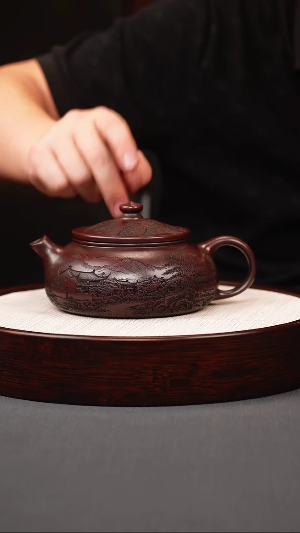 茶壶紫砂古红泥寒江