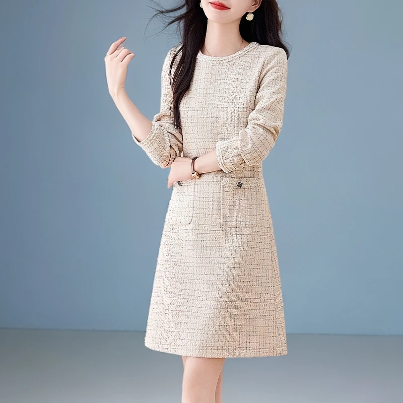 小香风长袖连衣裙女2025新款春秋轻奢高级感气质名媛洋气早秋裙子
