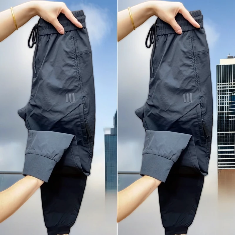 新款夏季户外男士弹力速干工装潮牌小脚裤拉链休闲松紧腰裤子