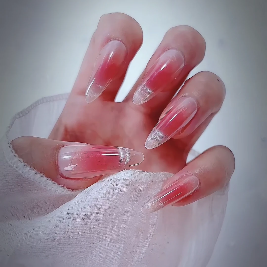 涂咔咔夏季手工穿戴甲中长款法式微笑猫眼美甲显白气质简约503