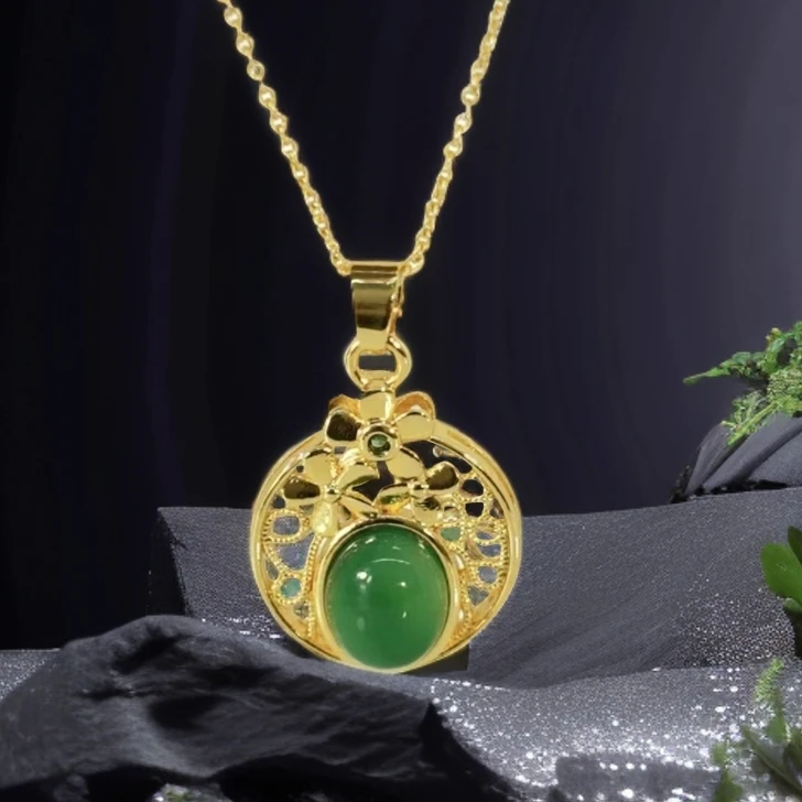 【月总】BM-S229#花开花落三生三世合金镶嵌玉髓吊坠赠合金链