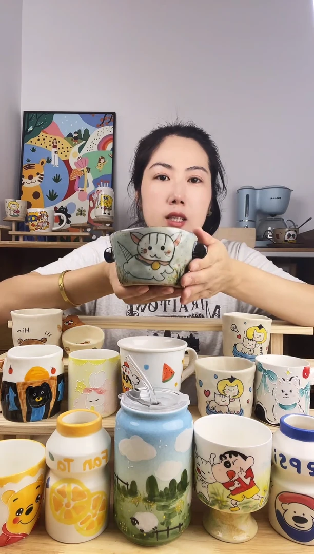 杯子景德镇高温釉下彩陶瓷手绘卡通创意