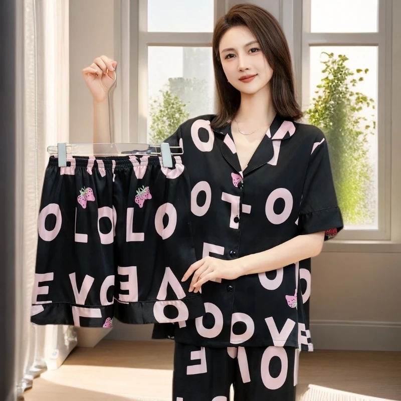 韩版夏天家居服三件套装女士高档睡衣女新款轻奢女孩可外穿不尴尬