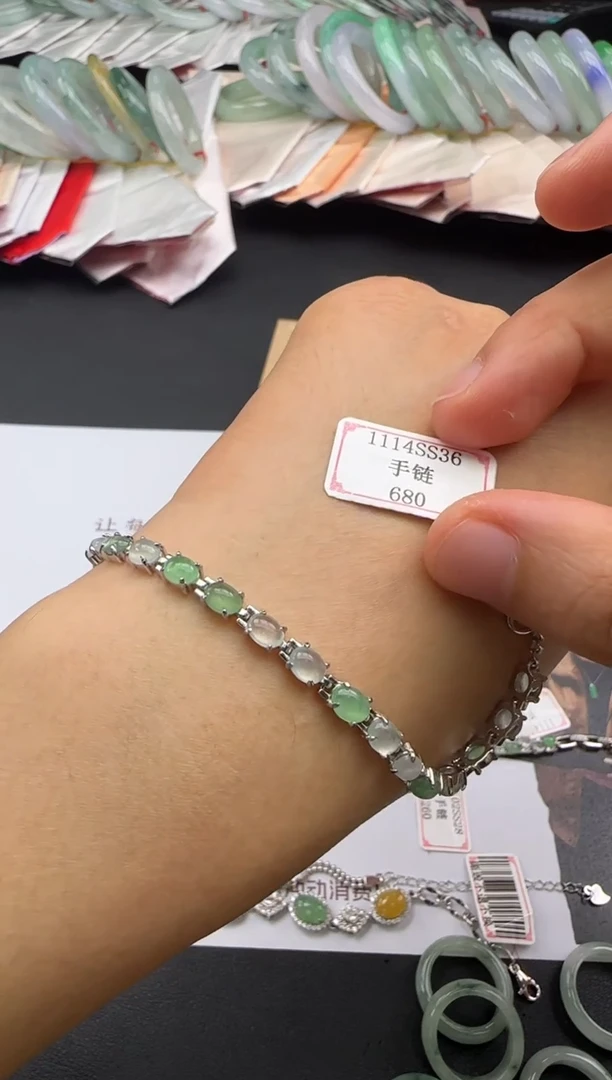 银S925镶嵌手链翡翠1114SS36