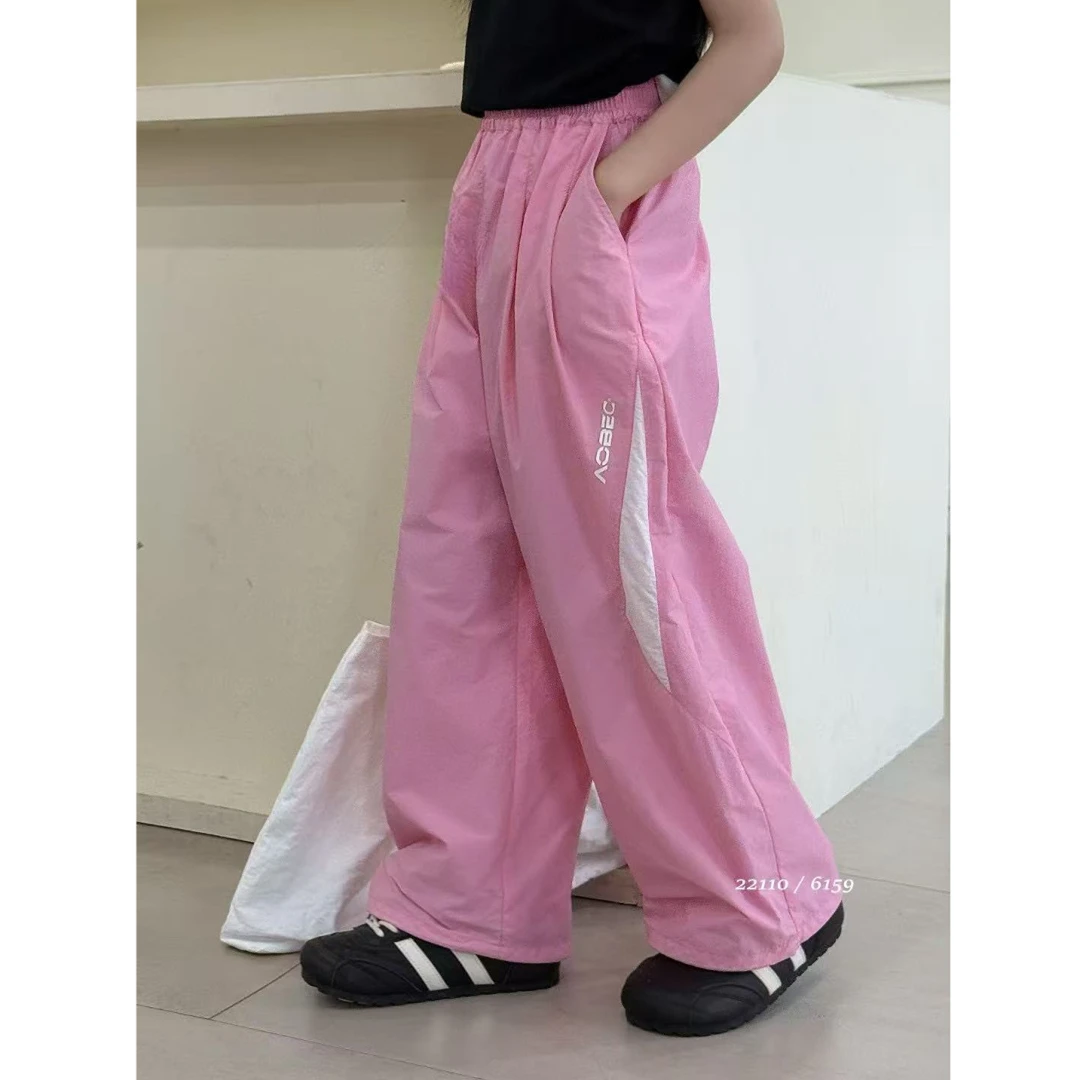 【豪宝贝】2025夏款粉拼色小边休闲工装裤6159