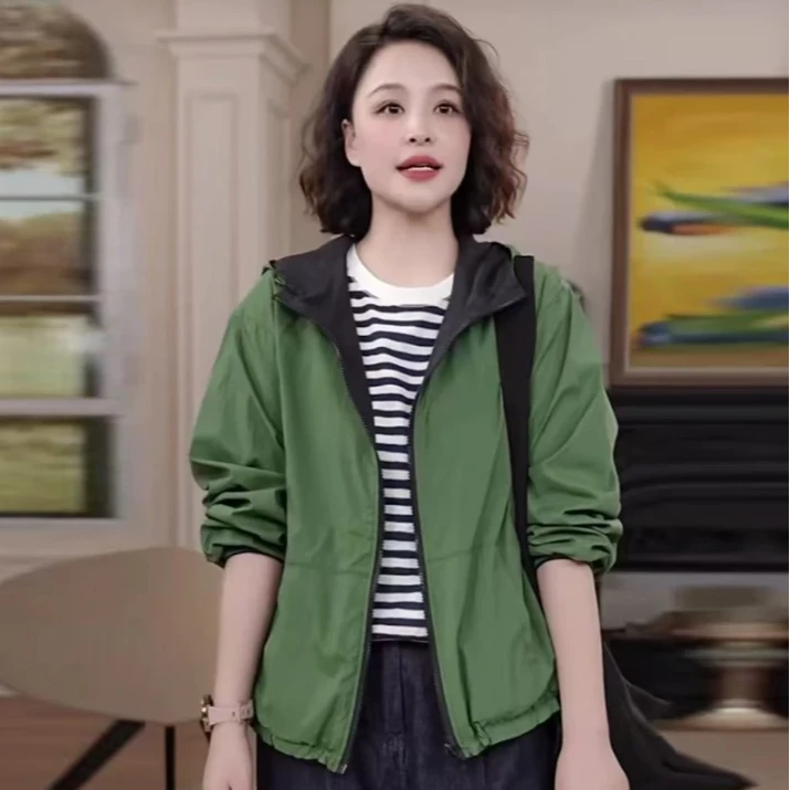 2025新款春季两面穿冲锋衣外套休闲百搭宽松连帽上衣夹克外套