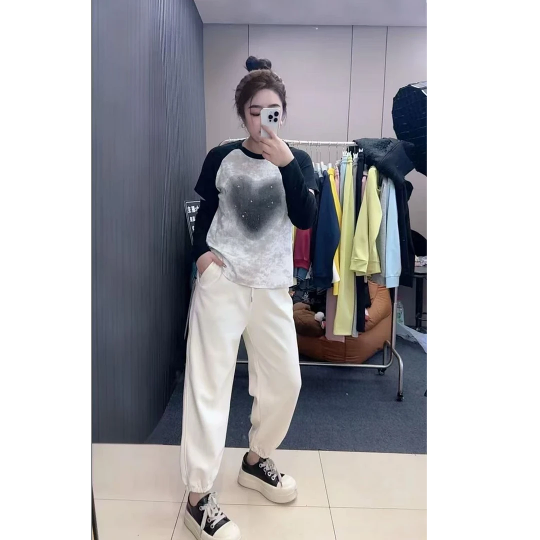 (小美家)拼色断袖小星星上衣减龄显瘦棉T恤