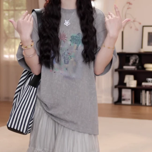 【风蚀岩语】2025春夏百搭时尚显瘦宽松卡通短袖t恤圆领