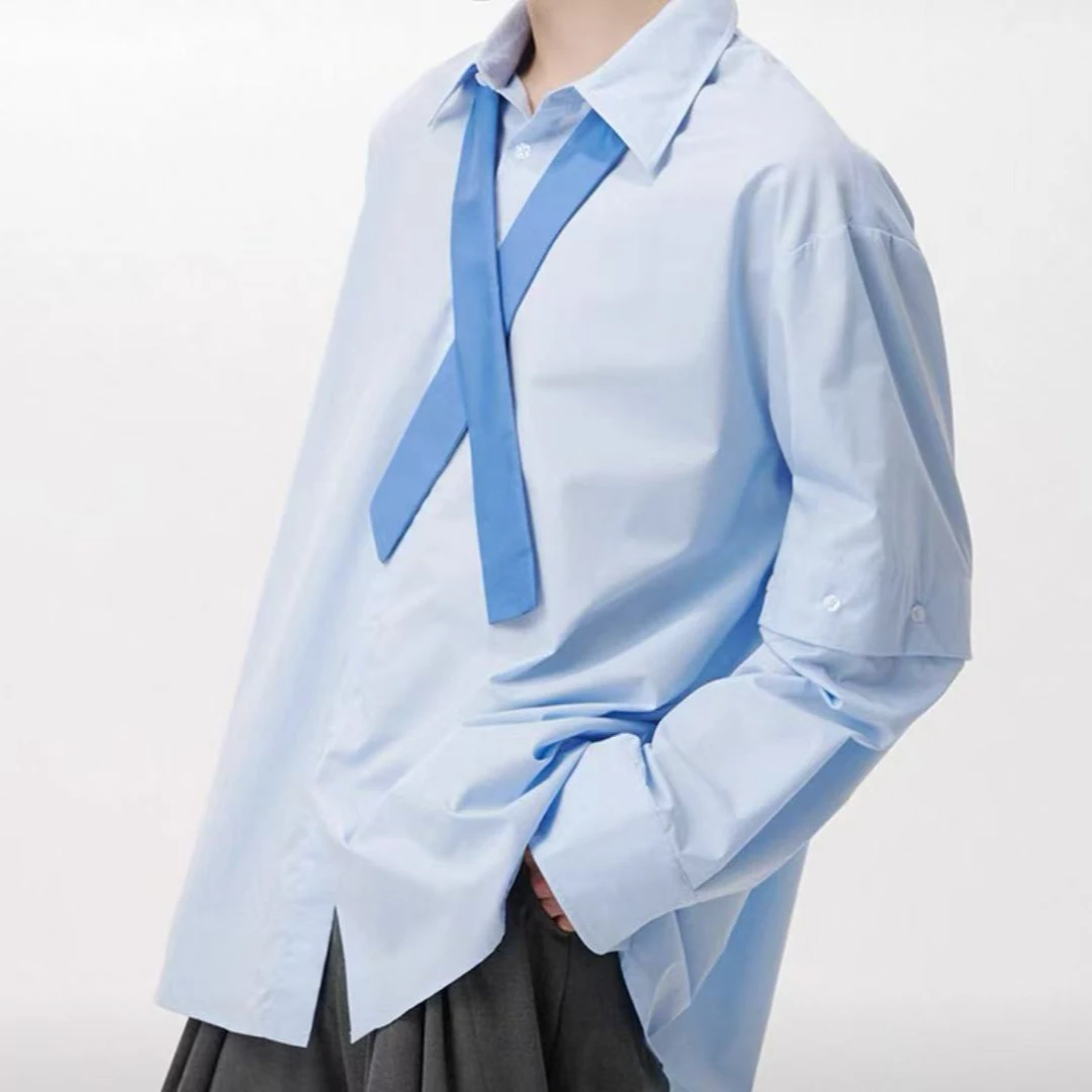 【XSY】可拆卸袖不规则领带宽松OverSize男女同款情侣衬衫