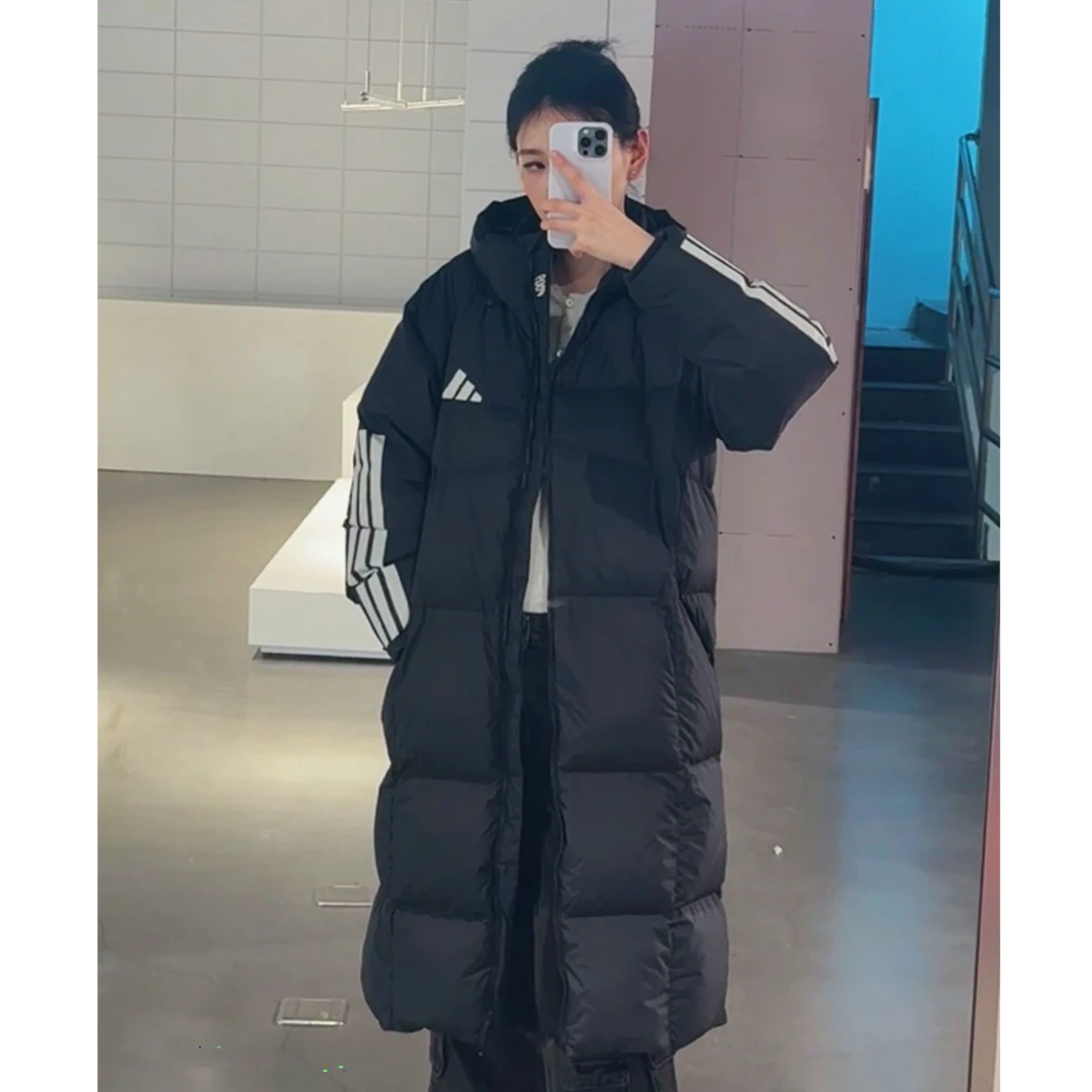 ADIDAS 暖「芯」科技拒水防风长款保暖600蓬连帽鸭绒羽绒服 JG3840