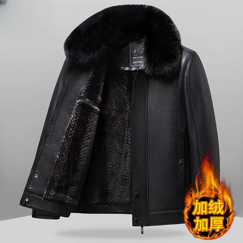 梦燕男装秋冬保暖中老年毛领休闲派克服上衣夹克皮外套ZD05B4007D