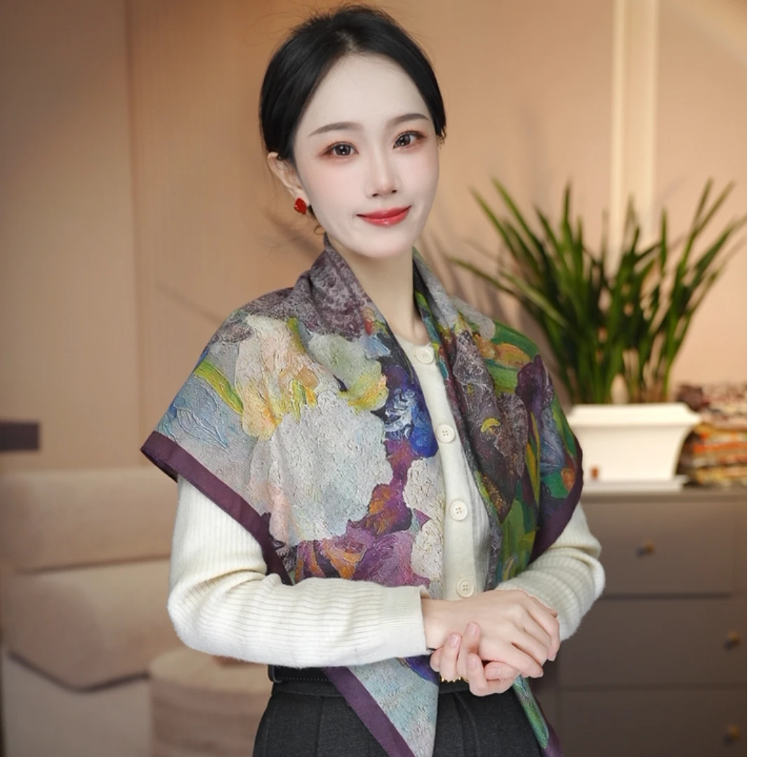 油画-P12 时尚 磨毛绒 双面异色 85x85 百搭 舒适 保暖 设计师款