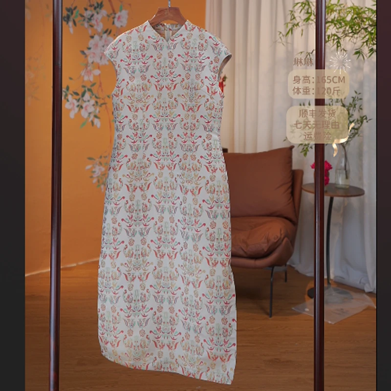 【有凤来仪】国潮新中式重磅桑蚕丝宋锦气质百搭短袖连衣裙6512706